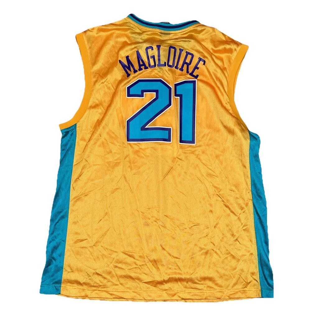 NWT Reebok #21 Jamaal Magloire New Orleans Hornets NBA Vintage Yellow Jersey XL - Picture 2 of 7